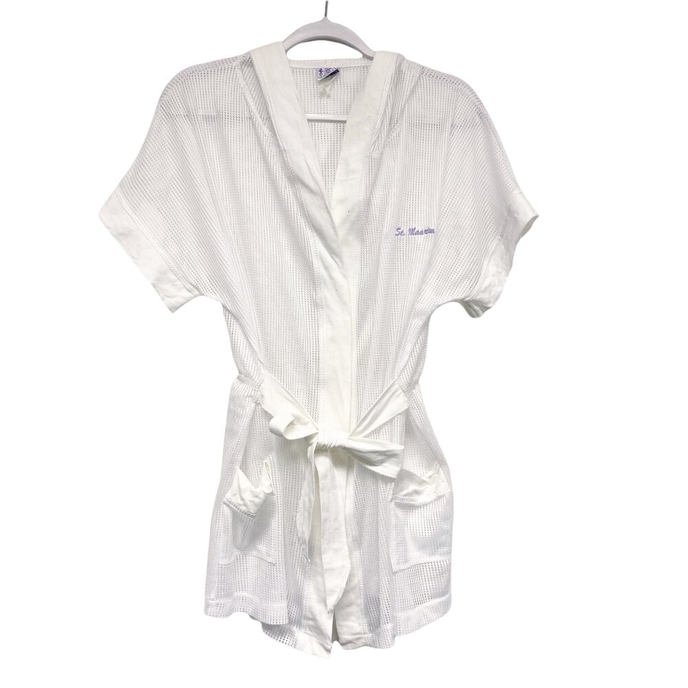 Vintage Sooie Womens White Sheer St Martens Hooded Robe Beach Cover Up